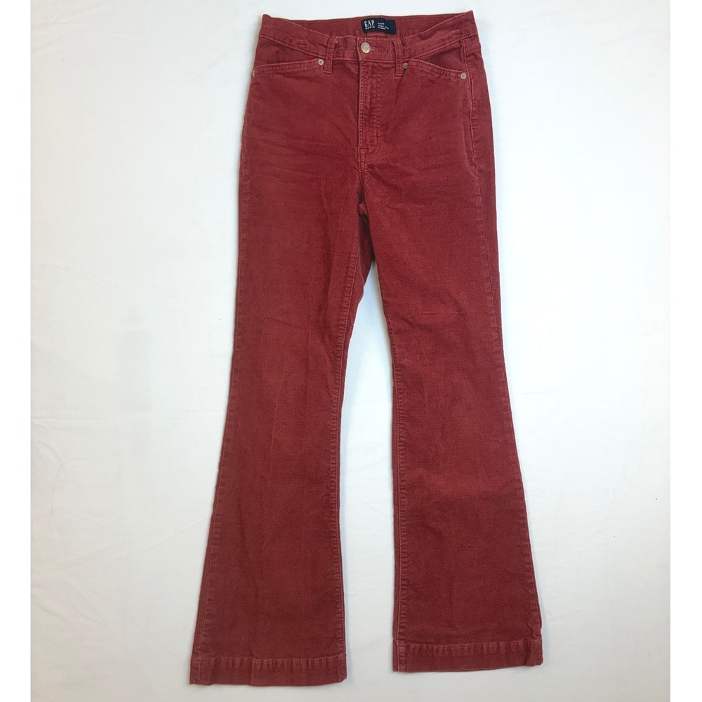 Gap High Rise Flare Corduroy Pants Rose Russet Red Size 4 27R Boho Hippie 70s